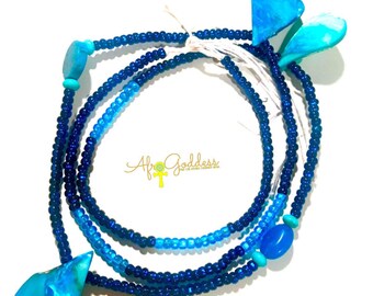 Dark Blue themed WaistBead Womb Bead Binbin strand with shells