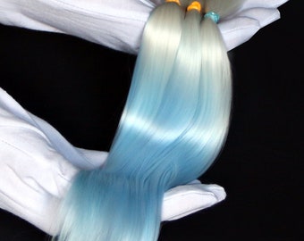 white/blue pastel ombre Alpaca Cria hair for dolls , Fiber for Bjd doll, Blythe wig,  ready for use washed, combed, minifee