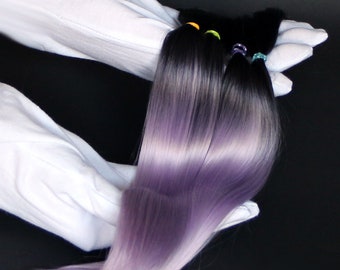 Zwart/lila ombre Suri Alpaca Cria-haar voor poppen, vezels voor Bjd-pop, Blythe-pruik, klaar voor gebruik, gewassen, gekamd, minifee,