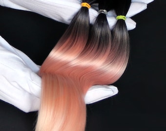 Poppenhaar Suri Alpaca Cria, zwart/zalm ombre, vezels voor Bjd-pop, Blythe-pruik, klaar voor gebruik, gewassen, gekamd, minifee,