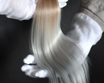 Alpaca Suri fiber hair for dolls blonde/gray ombre  Fiber for Bjd doll, Blythe wig, reroot scalp ready for use washed  combed minifee