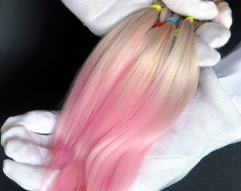 Alpaca Suri fiber hair for dolls blonde pink ombre  Fiber for Bjd doll, Blythe wig, reroot scalp ready for use washed  combed minifee