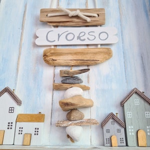 CROESO Welsh Welcome Driftwood Door Sign - Handmade Personalised Wall Plaque - Nautical Coastal Theme
