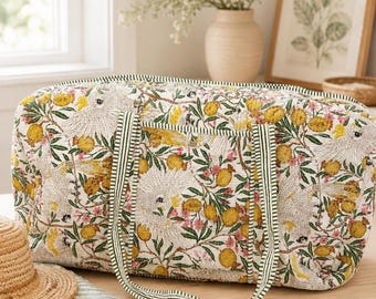 Magnolia  Floral Large Quilted Duffle-Floral Duffle-Monogram Duffle-Personalized Duffle-Duffel-Overnight Bag-Luggage-Girl Duffle