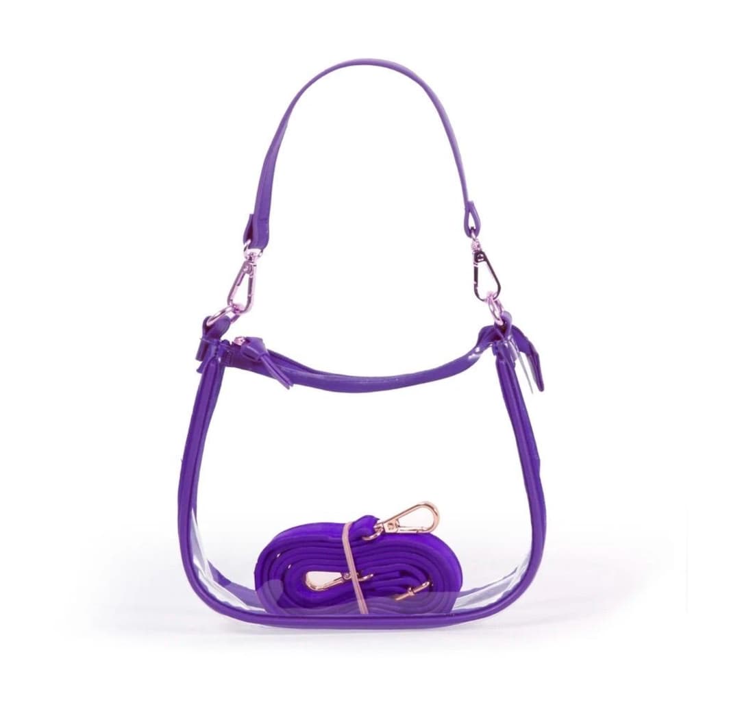 Clara Small Purple Clear Stadium Purse: Vegan Leather Crossbody