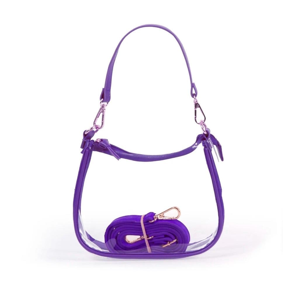 Clara Small Purple Clear Stadium Purse: Vegan Leather Crossbody