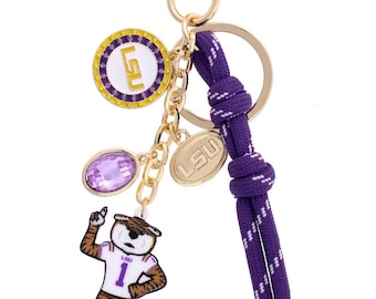 LSU Cluster Purse Charm-LSU Key Ring-Purse Charm-Purse Charm-Collegiate-Key Chain-Purple-Gameday-Tigers