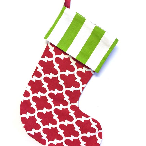 Christmas Stocking-Monogram Stocking-Personalized Stocking-Christmas-Stocking-Red-Green-Christmas Decor-Burlap Stocking