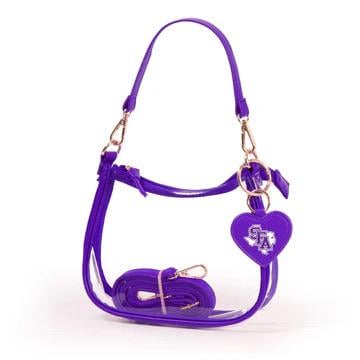 Clara Small Purple Clear Stadium Purse: Vegan Leather Crossbody