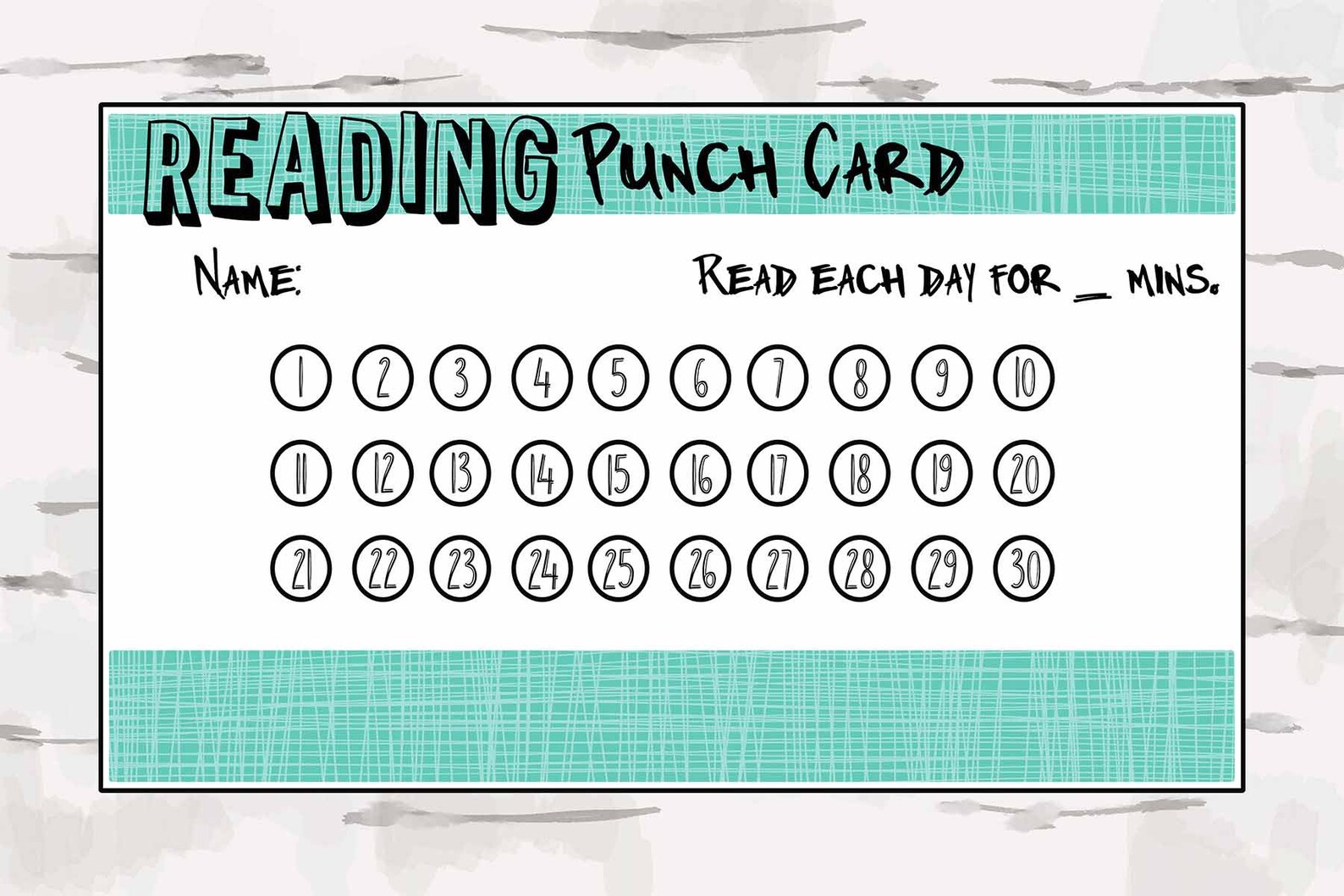 Reading Punch Card Reward Card Homeschool Reading Program | Etsy