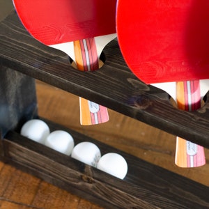 Ping Pong Paddle + Ball Rack for 4 Paddles WALL UNIT / Table Tennis Paddle and Ball Holder (24&quot; x 9&quot; x 3.75&quot;)