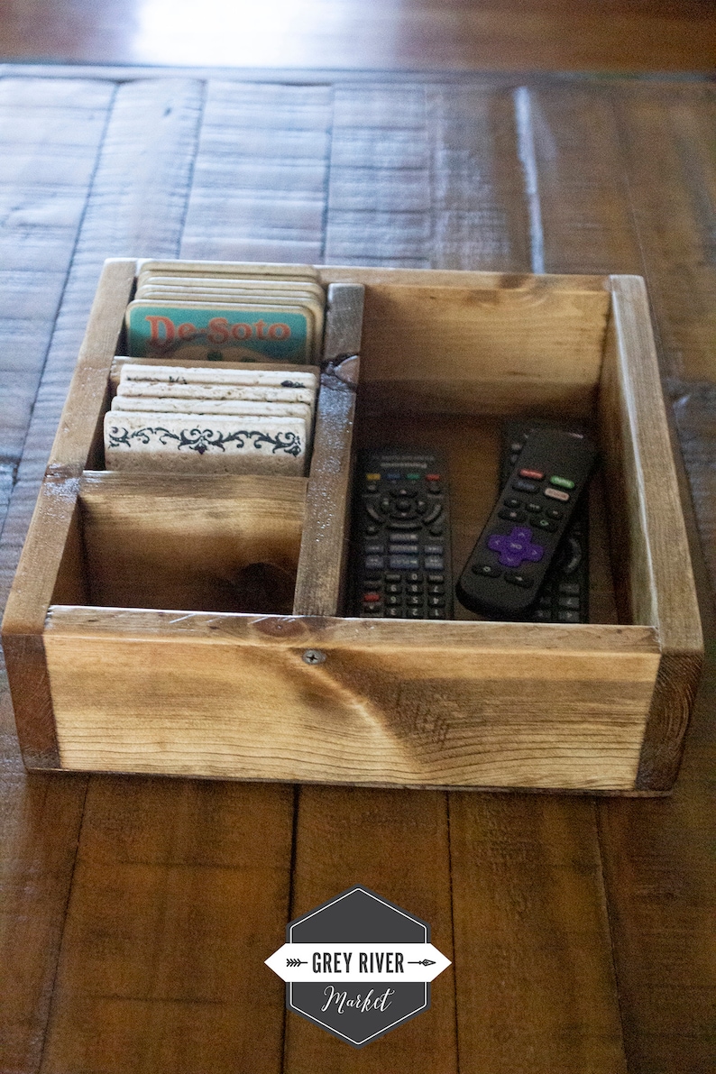 Remote Control Coster Wood Remote Control & Coaster Organizer Box (12