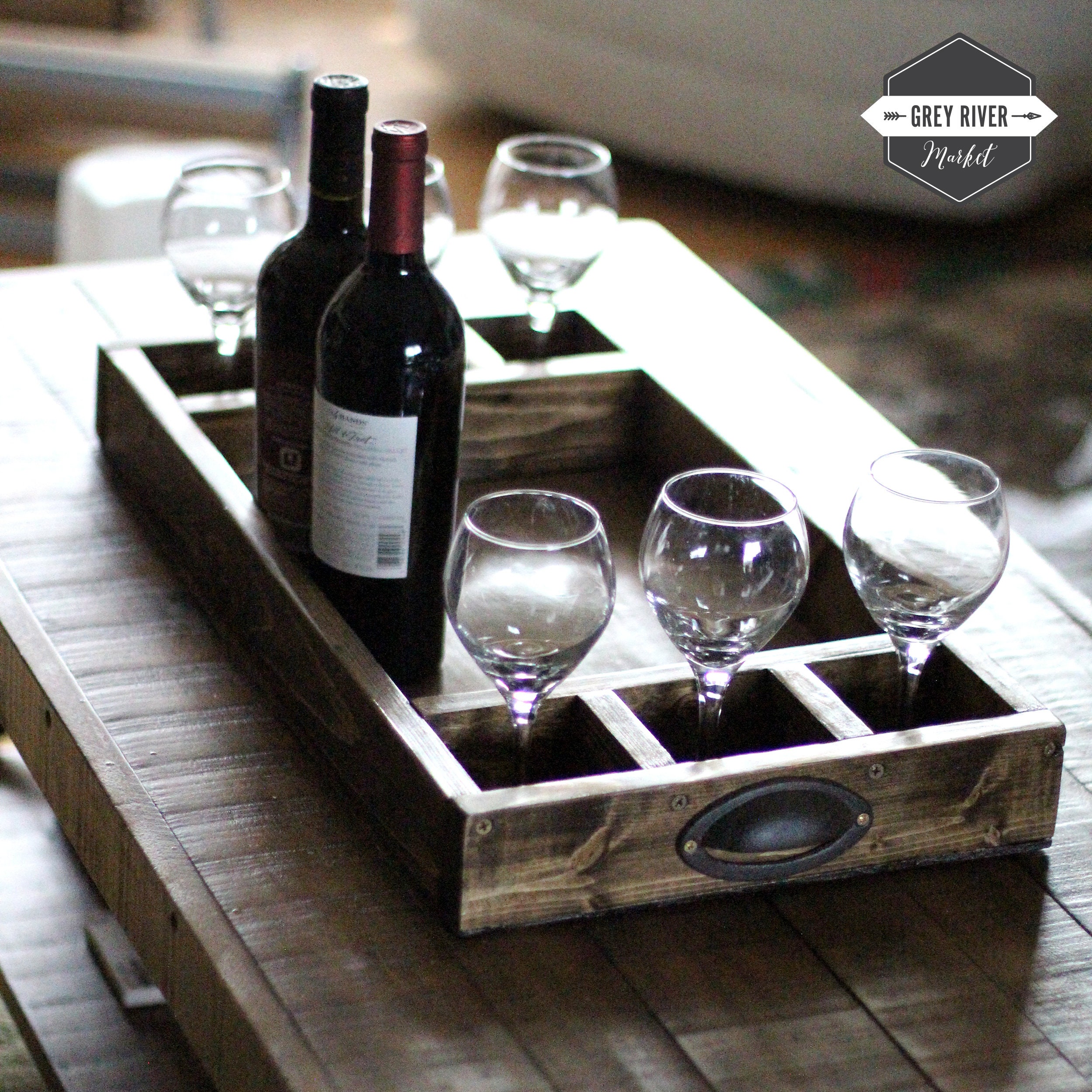 Wine Tray with Six Compartments for Glasses / Wooden Box / Etsy