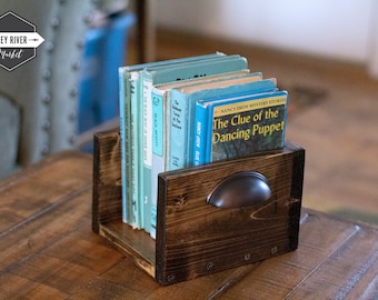 MINI PLUS+ Bookshelf Box with Optional Rustic Iron Handles/Rustic Bookshelf / Book Storage/Magazine Rack (9"Wide x 8"Deep x 5.5"H)