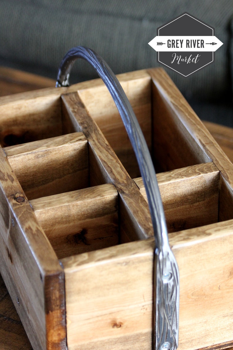 Silverware & Napkin Caddy With Iron Handle / Rustic Wood Etsy