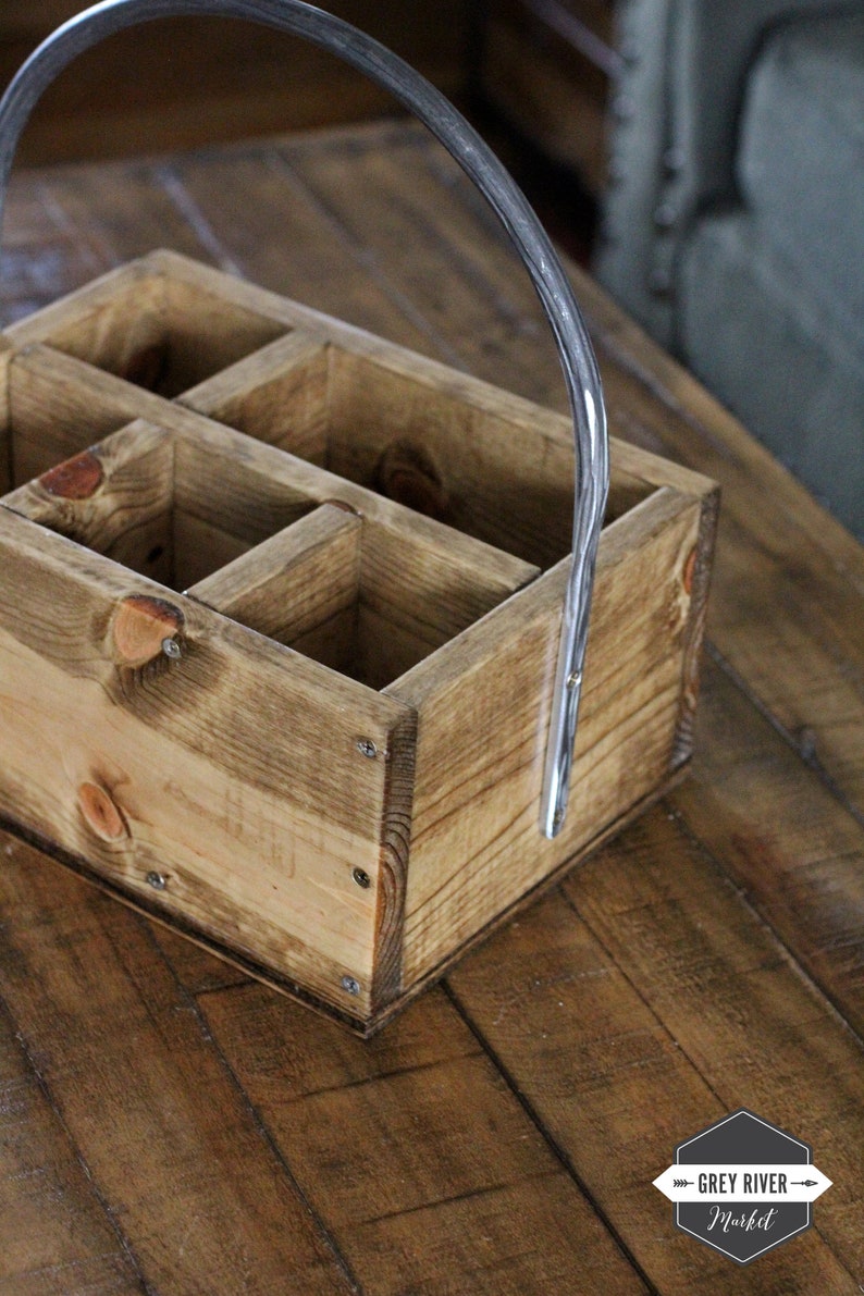 Silverware & Napkin Caddy With Iron Handle / Rustic Wood Etsy