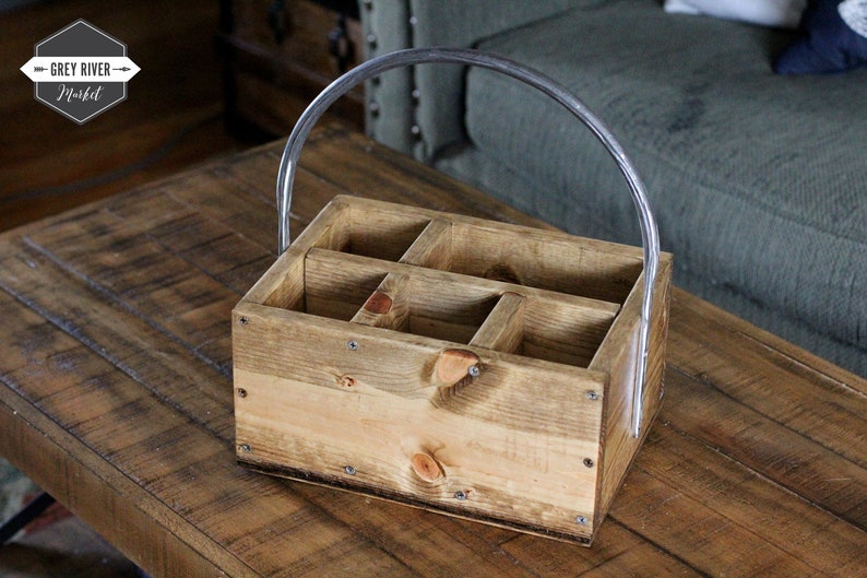 Silverware & Napkin Caddy With Iron Handle / Rustic Wood Etsy