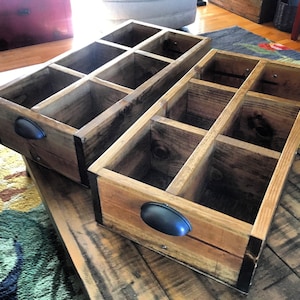 24&quot; Organizer Box with 6 Compartments / Wood Organizer Box With Oil Rubbed Bronze Handles and Six Compartments / Wooden Crate 24 Inches