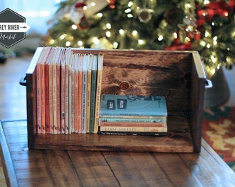 LARGE Bookshelf Box with Optional Handles (20" L x 10" W x 9.25" H) / Desktop Book Shelf / Rustic Bookshelf/Magazine Rack/Bookends