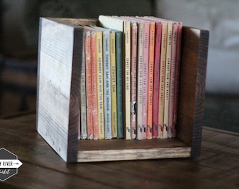 Small Bookshelf Box with Optional Rustic Iron Handles/Rustic Bookshelf / Book Storage/Magazine Rack (10"L x 10"W x 9.25"H) 12 Color Options