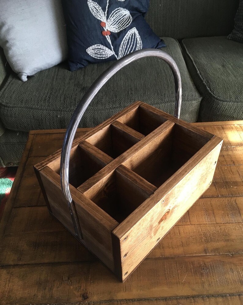 Silverware & Napkin Caddy With Iron Handle / Rustic Wood Etsy