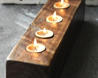 Reclaimed Cedar Wood Candle Holder: Long 5-Votive Centerpiece