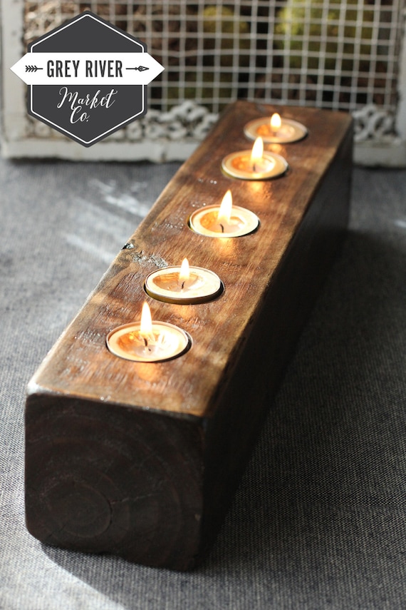 Long wooden on sale votive candle holder