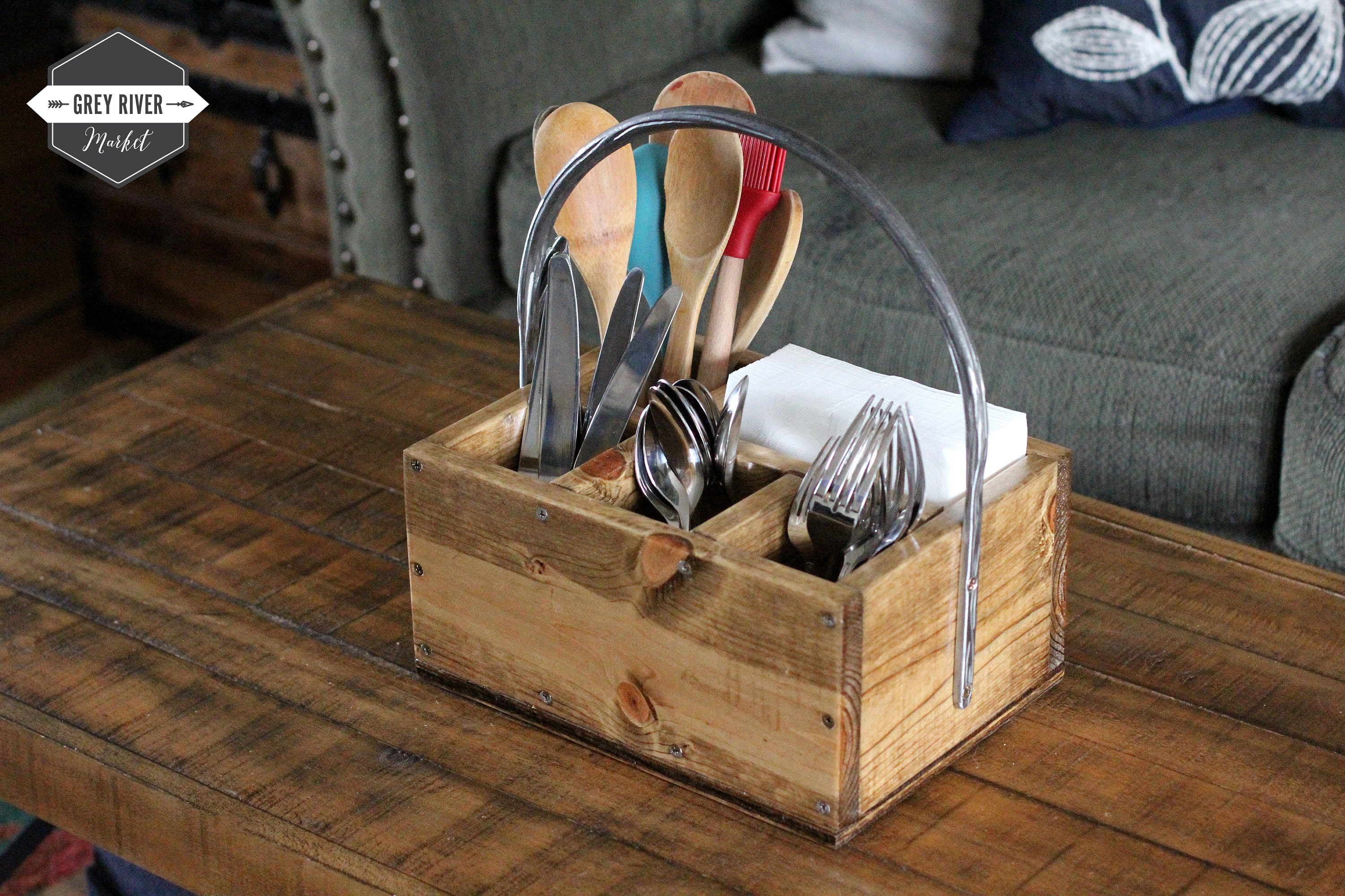 Utensil & Napkin Caddy With Iron Handle 12 X 9 X Etsy