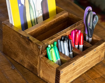 Desk Organizer for Pens, Pencils, and Notebooks / Office Organization / Paper and Pencil Holder (12" x 10.5" x 5.75")