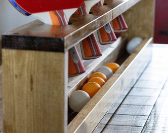 White Pine Ping Pong Paddle Holder: TABLETOP Paddle & Ball Storage (For 6 Paddles)