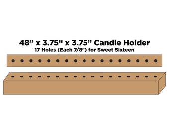 Sweet Sixteen Candle Holder 48 Inch Wood Candle Holder for 17 Tapered Candles (7/8" width for each hole) for Sweet Sixteen