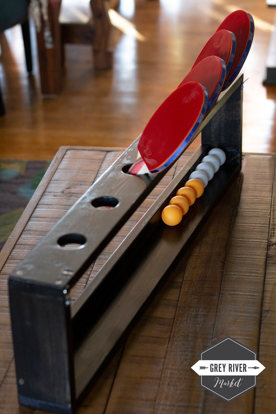 Wall Mount Ping Pong Paddle and Ball Rack: White Pine Organizer (for 6 ...