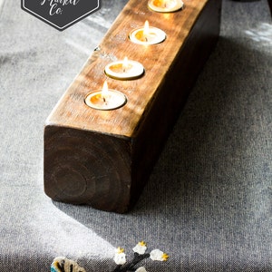Wooden Candle Holder / Reclaimed Wood / Long Wooden Tea Light Holder for 5 Candles (Dark Walnut, 15&quot; long) FREE SHIPPING