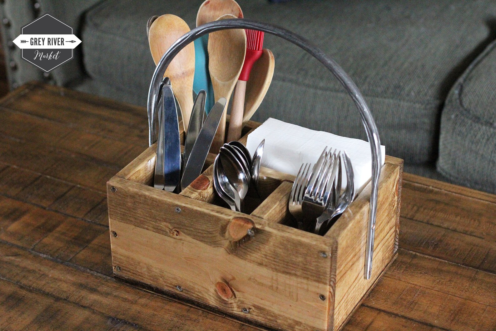 Utensil & Napkin Caddy With Iron Handle / Utensil Caddy With | Etsy