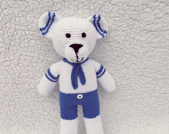 Doudou ourson "Marius" en crochet, doudou, peluche, bébé, enfant, fait main, doudou crochet, peluche crochet, crochet, coton, personnalisabl