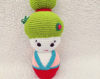 Poupée Geisha "Paloma" en crochet, poupée crochet, peluche, doudou, doudou crochet, cadeau, Noël, crochet bébé, poupée, anniversaire