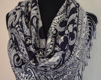 Beautiful multicolor Pashmina Scarf, Scarf for Women, Blue Paisley Pashmina Shawl