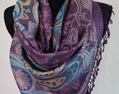 Beautiful Purple Multicolor Pashmina Scarf, Scarf for Women, Violet Paisley Pashmina Shawl
