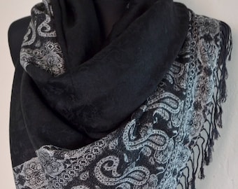 Beautiful multicolor Pashmina Scarf, Scarf for Women, Black Gray Paisley Pashmina Shawl