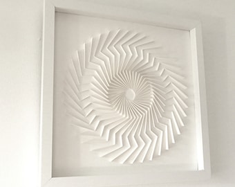 Handmade 3D Paper Sculpture, Geometric Vortex Paper Decor, paper artwork, Paper Craft in Shadowbox, White colour Vortex Wall Hanging