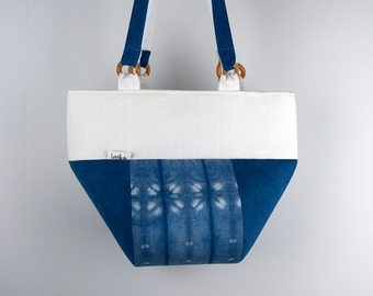 Blue tote bag, beach bag, natural indigo, shoulder bag, shibori, hand dye shoulder bag