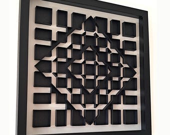 Minimalist 3D Paper Art – Black on White Maze Illusion | Modern Wall Decor in Shadowbox Frame