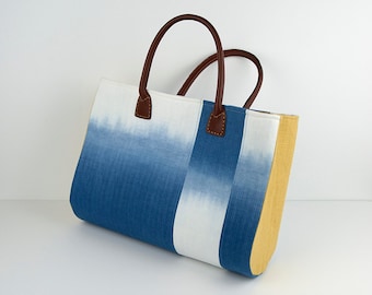 Blue tote bag, handbag, minimalist bag, indigo blue, leather strap tote bag, top handle bag
