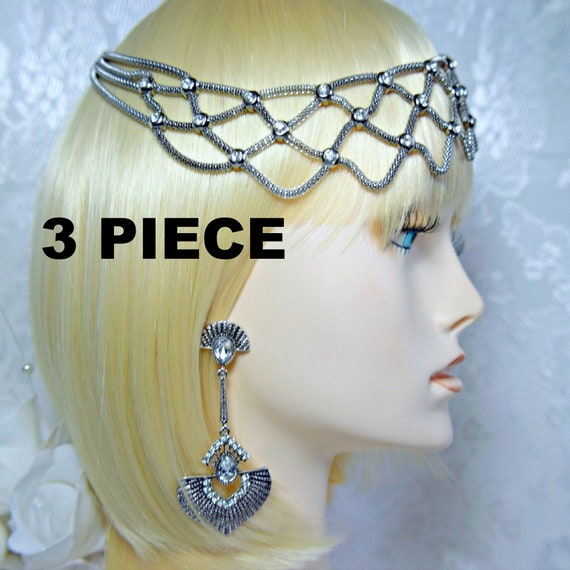 Traje Flapper 3pc Traje Para El Cabello Collar De Perlas Traje Flapper 3pc Traje Para El Cabello Collar De Perlas