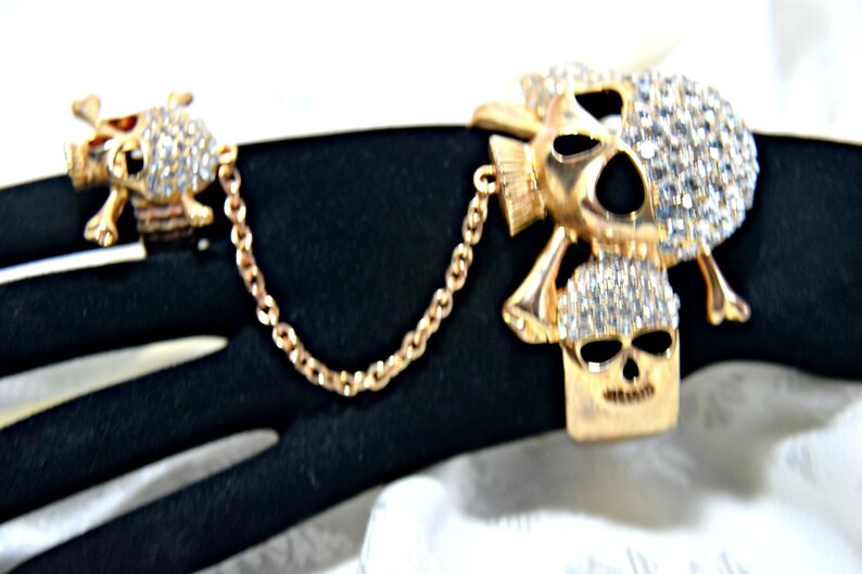 SKULL BRACELET Skull slave bracelet GOLD and Crystal Designer John Hardy Style Retro Punk Goth Vintage Skull Slave bracelet Statement