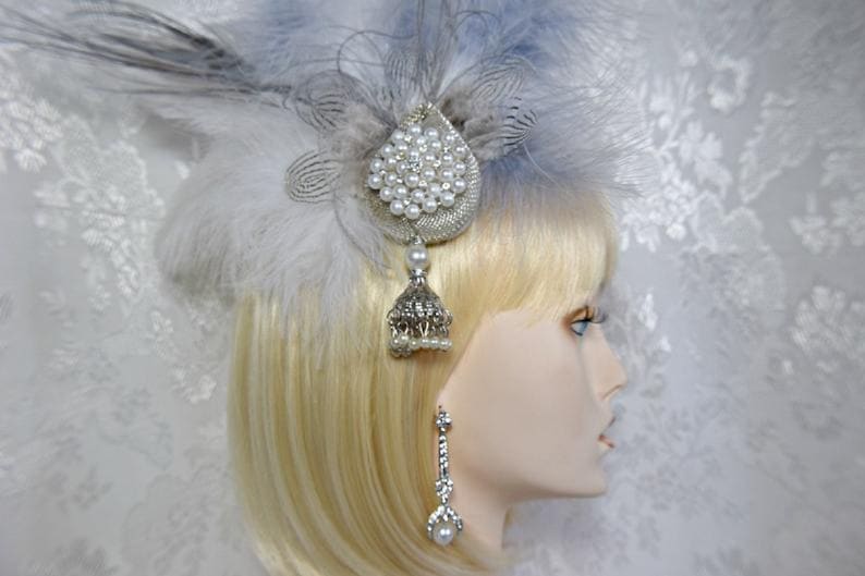 GATSBY HEADPIECE 5Piece FLAPPER Burlesque 1920s Roaring 20s Peacock feather fascinator Gatsby wedding gatsby accessories gatsby dress party