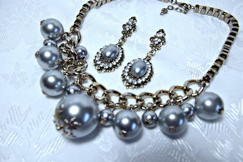 GATSBY necklace set dress party gatsby wedding great gatsby accessories Art Deco Necklace set 1920s roaring 20s GREY PEARL neckace set