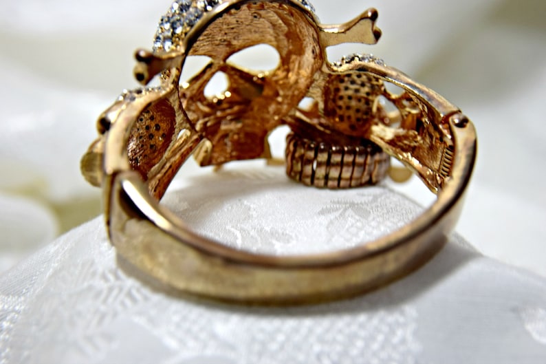 SKULL BRACELET Skull slave bracelet GOLD and Crystal Designer John Hardy Style Retro Punk Goth Vintage Skull Slave bracelet Statement