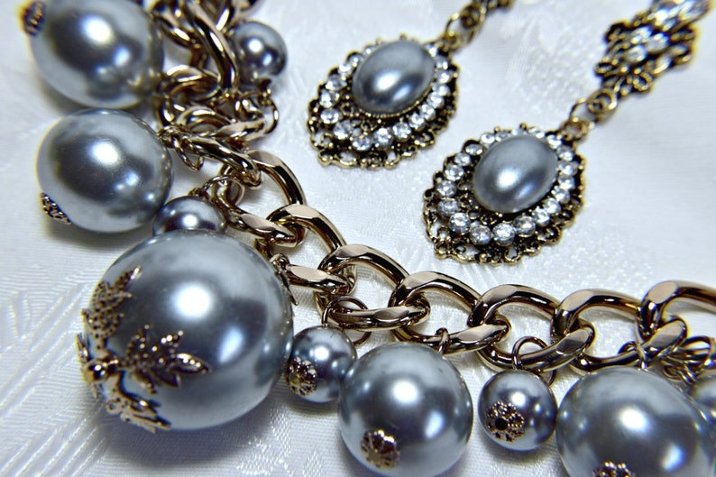 GATSBY necklace set dress party gatsby wedding great gatsby accessories Art Deco Necklace set 1920s roaring 20s GREY PEARL neckace set