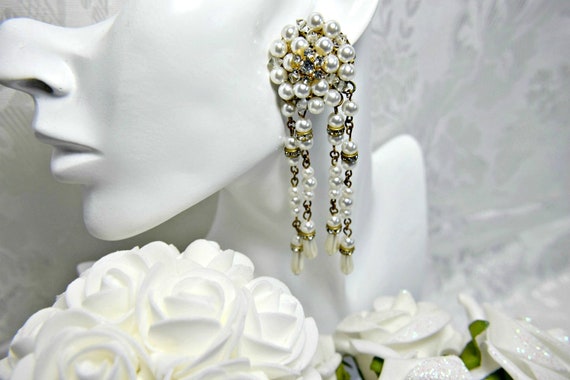 PEARL DANGLE EARRINGS, Pearl Art Deco earrings, Pe